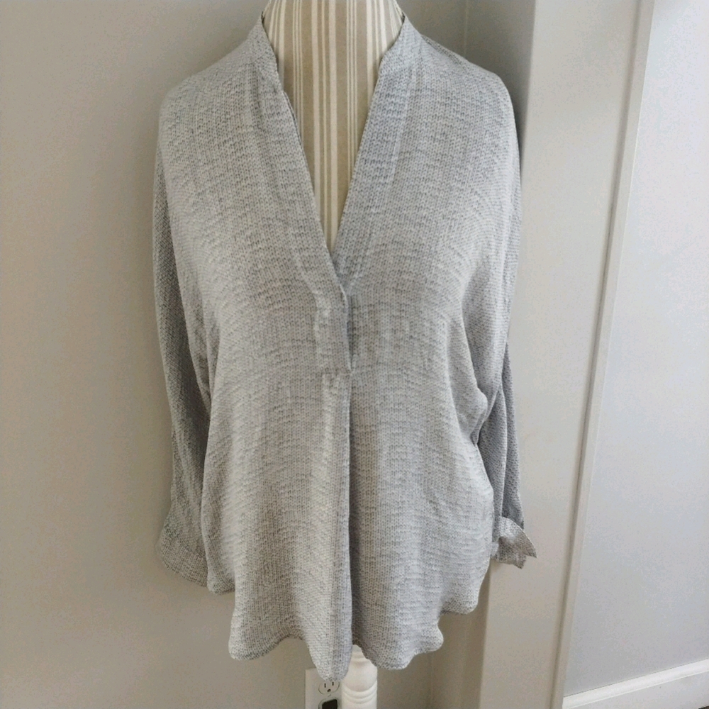 Vince 100% silk houndstooth tunic long sleeve top